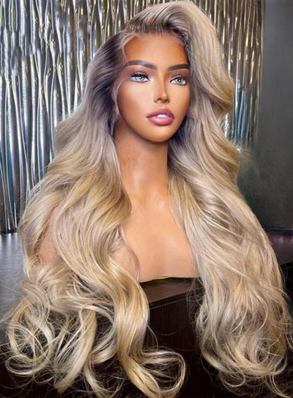 Ombre Ash Blonde Body Wave 13x4 Natural Hairline Undetectable HD Lace color