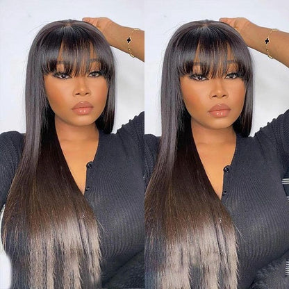 Wear and Go Versatile Straight Wig With Bangs Transparent HD Lace Human Hair glueless