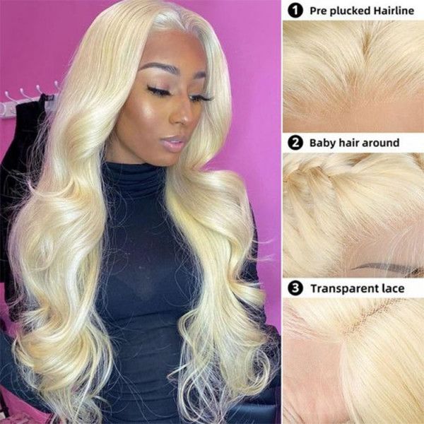 Body Wave 13x4 Transparent HD Lace Wig 613 Blonde color