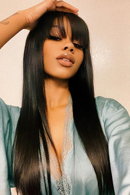 Wear and Go Versatile Straight Wig With Bangs Transparent HD Lace Human Hair glueless