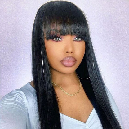 Wear and Go Versatile Straight Wig With Bangs Transparent HD Lace Human Hair glueless