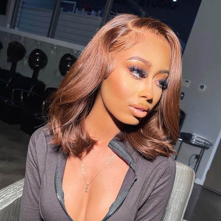 Straight Human Hair Bob Wig 13x4 Brown color