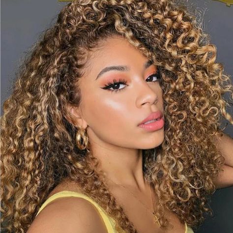 Highlight Honey Blonde Bouncy Curls 13x4 Transparent HD Lace Human Hair color