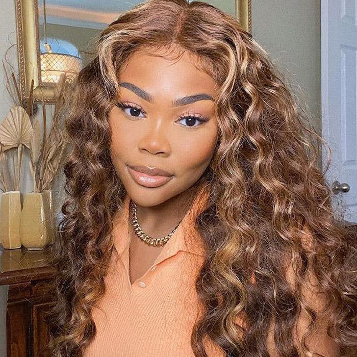 Highlight Honey Blonde Loose Deep Wave 13x4 Undetectable Lace Closure color