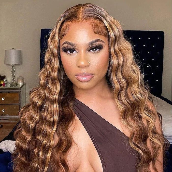 Highlight Honey Blonde Loose Deep Wave 13x4 Undetectable Lace Closure color