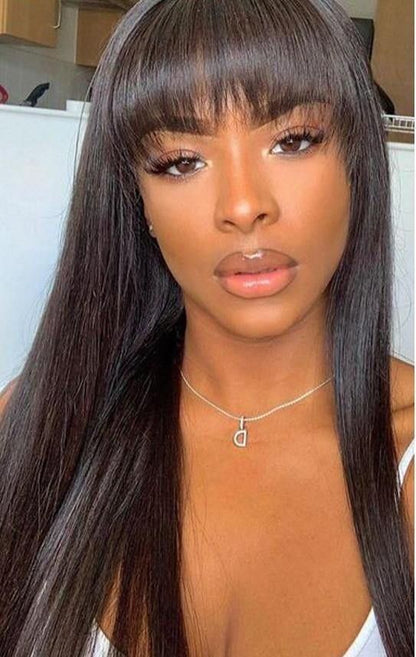 Wear and Go Versatile Straight Wig With Bangs Transparent HD Lace Human Hair glueless