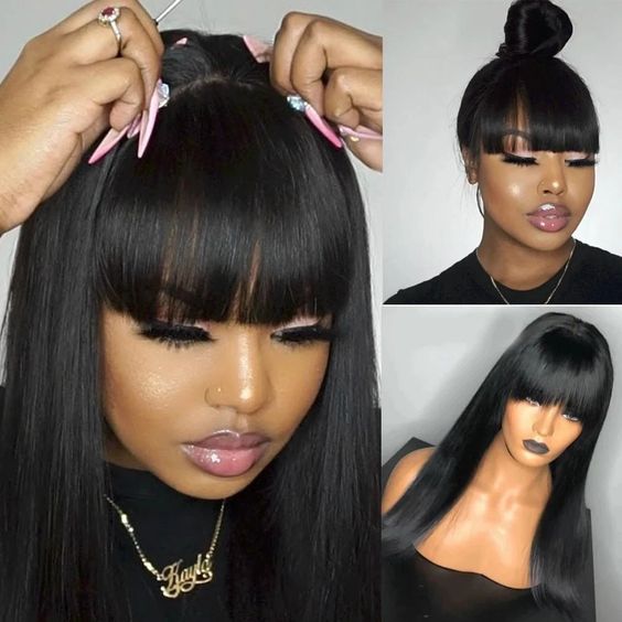 Wear and Go Versatile Straight Wig With Bangs Transparent HD Lace Human Hair glueless