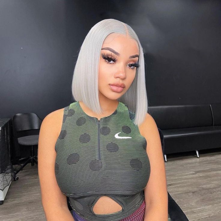 Bob 13x4 HD Transparent Lace Straight Wig Grey color