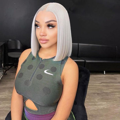 Bob 13x4 HD Transparent Lace Straight Wig Grey color