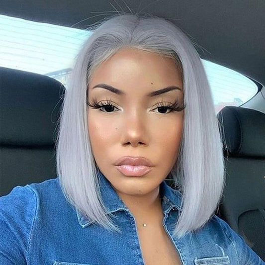 Bob 13x4 HD Transparent Lace Straight Wig Grey color