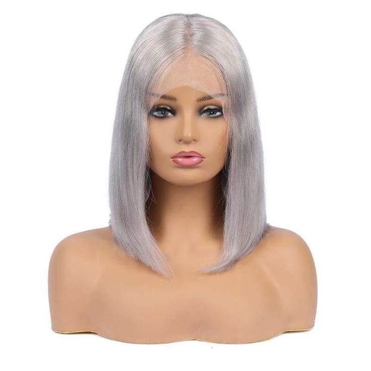 Bob 13x4 HD Transparent Lace Straight Wig Grey color