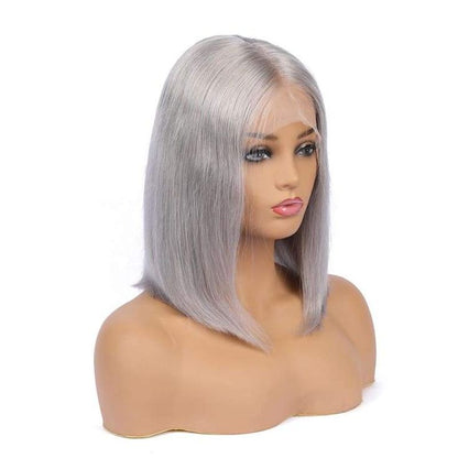 Bob 13x4 HD Transparent Lace Straight Wig Grey color