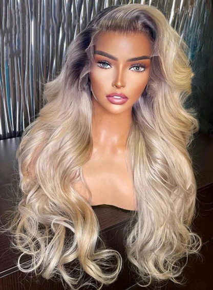 Ombre Ash Blonde Body Wave 13x4 Natural Hairline Undetectable HD Lace color