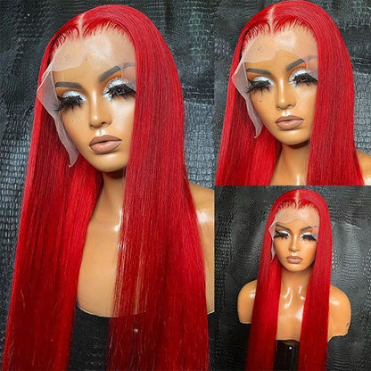 Red Straight 13x4 Undetectable HD Lace Wig Red color