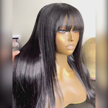 Straight Wig With Bangs Glueless Lace Wig