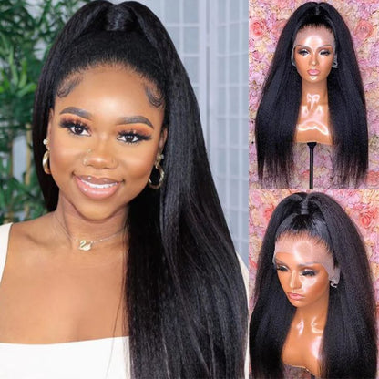 4C Edges Kinky Straight Natural Hairline Glueless Lace Wig