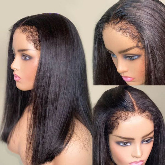 4C Edges Kinky Straight Natural Hairline Glueless Lace Wig