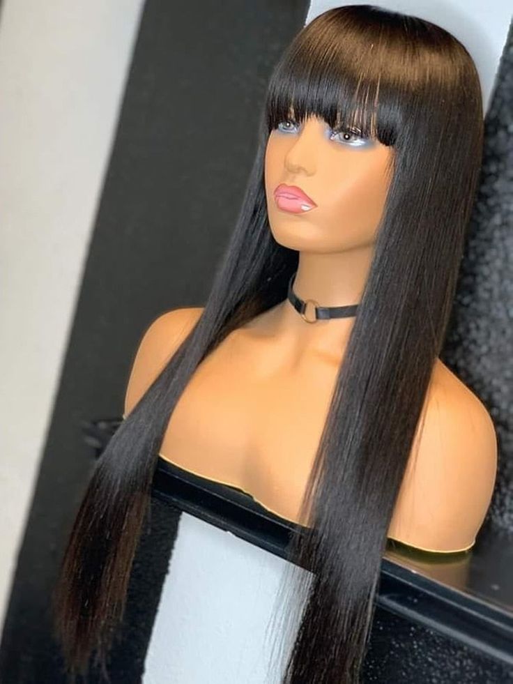 Straight Wig With Bangs Glueless Lace Wig