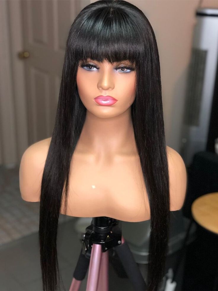 Straight Wig With Bangs Glueless Lace Wig