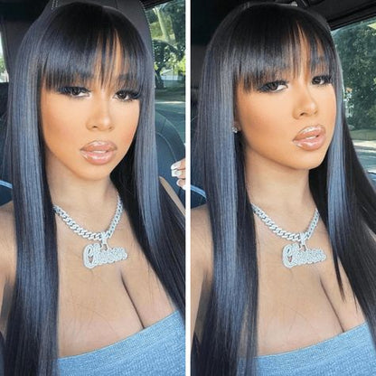 Straight Wig With Bangs Glueless Lace Wig