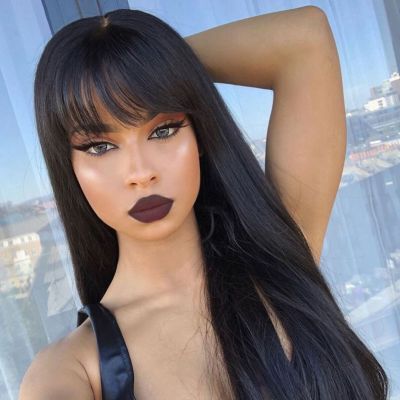 Straight Wig With Bangs Glueless Lace Wig