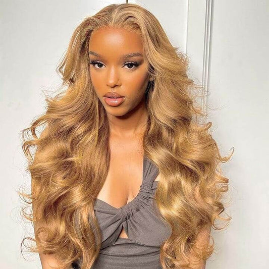 Body Wave Honey Blonde HD lace Human Hair wig Pre-Plucked #27 Color 13x6