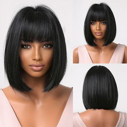 Short Bob Wig With Bangs Glueless HD Lace Human