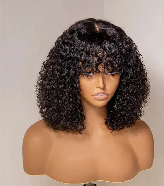 Curly Bob wig With Bangs Undetectable Lace Wig Glueless