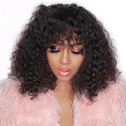 Curly Bob wig With Bangs Undetectable Lace Wig Glueless