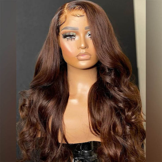 Body Wave HD Lace Front Closure Human Hair Wig Chocolate Brown #4 Color
