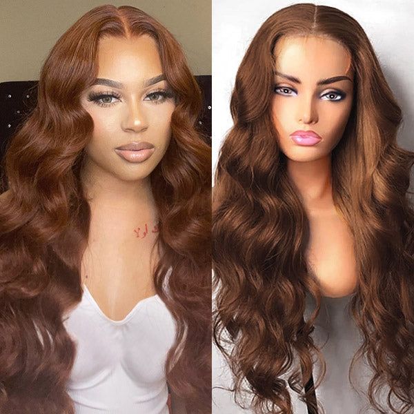 Body Wave HD Lace Front Closure Human Hair Wig Chocolate Brown #4 Color