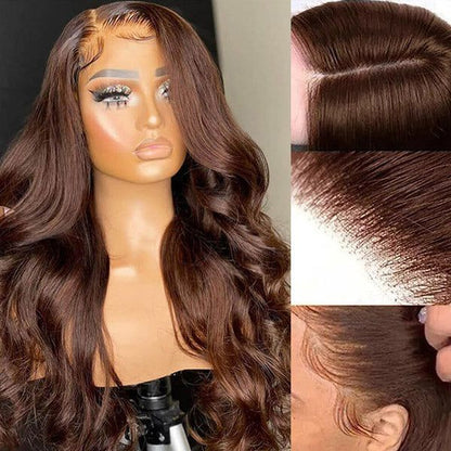 Body Wave HD Lace Front Closure Human Hair Wig Chocolate Brown #4 Color