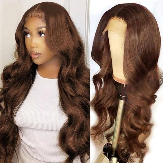 Body Wave HD Lace Front Closure Human Hair Wig Chocolate Brown #4 Color