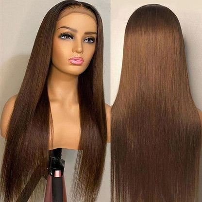 Brown 13x6 HD Lace Closure Straight Transparent Brazilian Human Hair Color