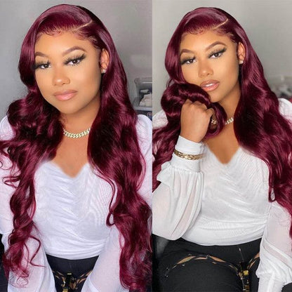 Body Wave Burgundy Lace Front Human Wig *color 99J*