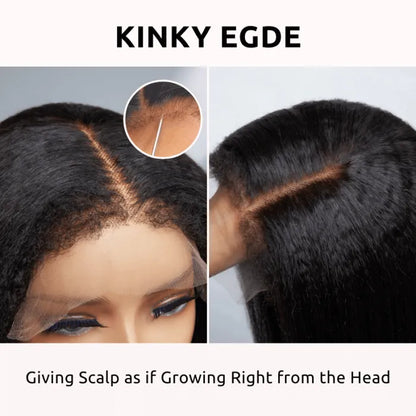 4C Edges Kinky Straight Natural Hairline Glueless Lace Wig