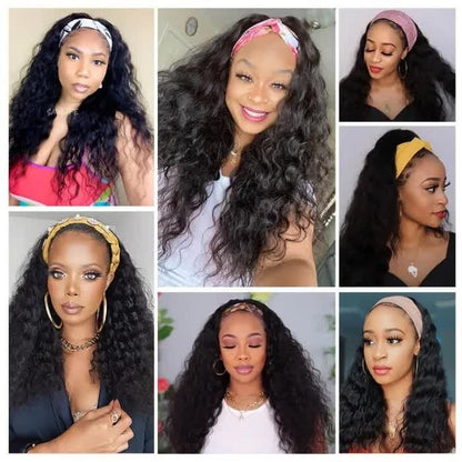 Water Wave Headband 100% Human Hair Wig