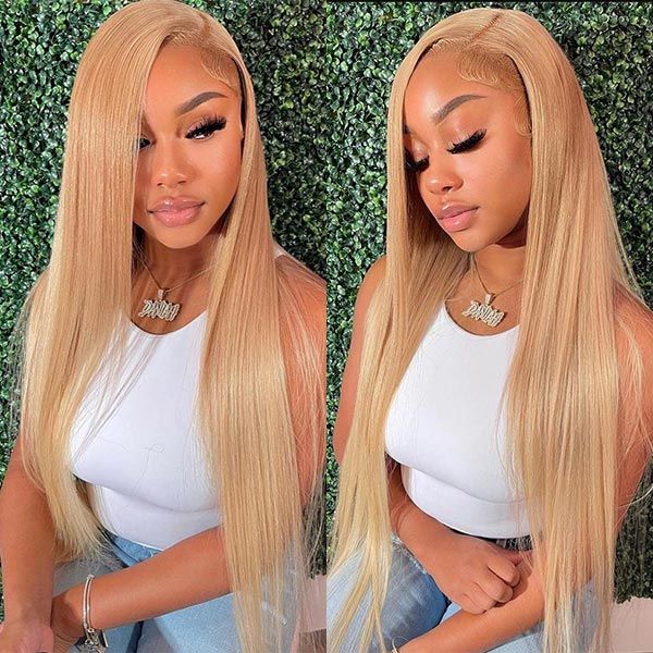 Honey Blonde Straight Transparent HD Lace #27 Color