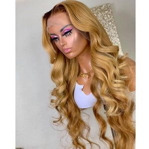 Body Wave Honey Blonde HD lace Human Hair wig Pre-Plucked #27 Color 13x6