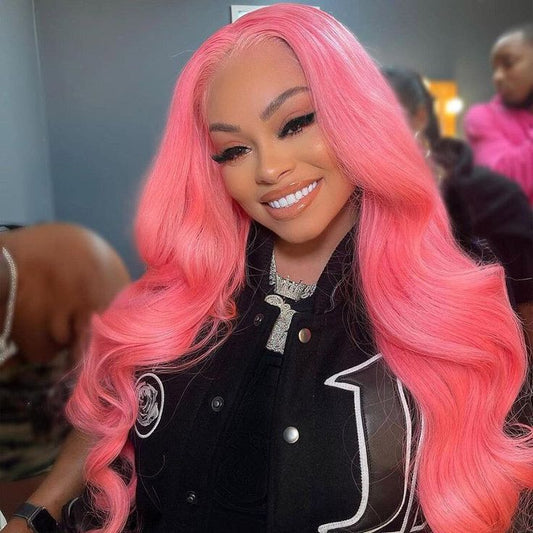 Body Wave Transparent HD Lace Wig Pink Color 13x6