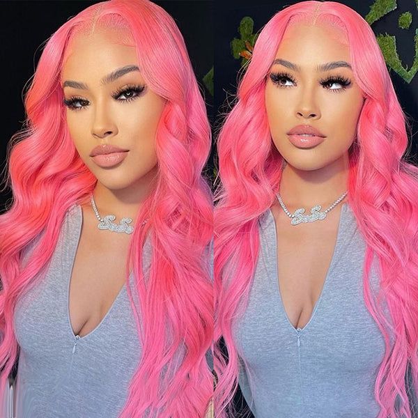 Body Wave Transparent HD Lace Wig Pink Color 13x6