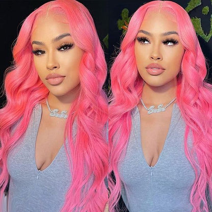 Body Wave Transparent HD Lace Wig Pink Color 13x6