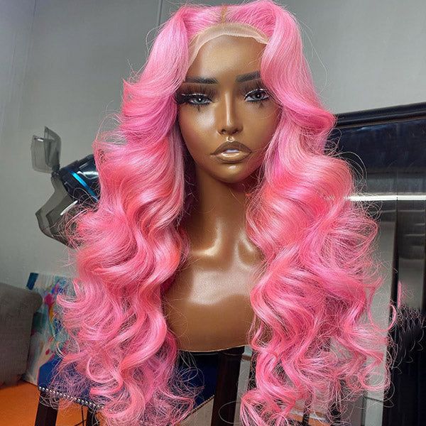 13X6 Loose Body Wave Bob Wig Pink Color