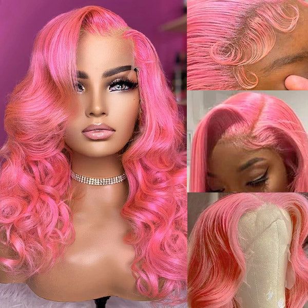 13X6 Loose Body Wave Bob Wig Pink Color