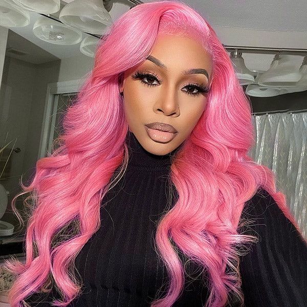 Body Wave Transparent HD Lace Wig Pink Color 13x6