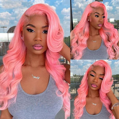 Body Wave Transparent HD Lace Wig Pink Color 13x6