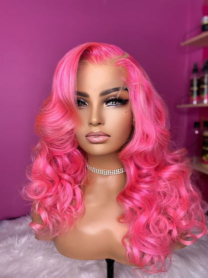 13X6 Loose Body Wave Bob Wig Pink Color