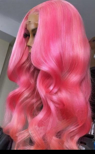 Body Wave Transparent HD Lace Wig Pink Color 13x6