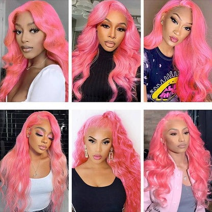 Body Wave Transparent HD Lace Wig Pink Color 13x6