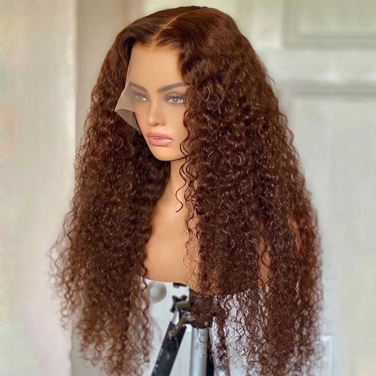 Deep Curly Invisible HD Glueless 13x6 Auburn Brown color